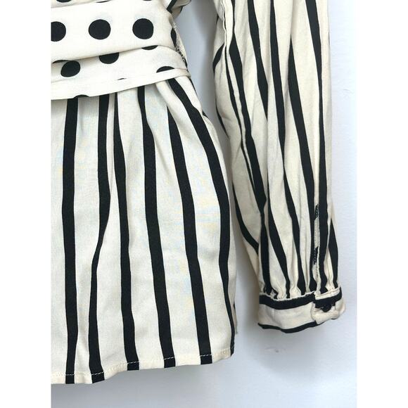 Zara Women’s cream black polka dot stripe wrap blouse size XS oversized - Picture 11 of 13